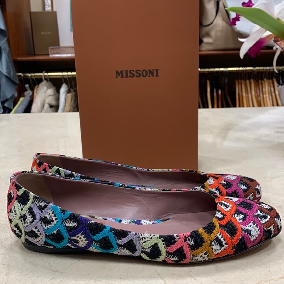 MISSONI FLATS IN CALF LEATHER W/FABRIC UPPER GORGEOUS COLORWAY/PRINT SIZE 38/8 - Picture 3 of 14